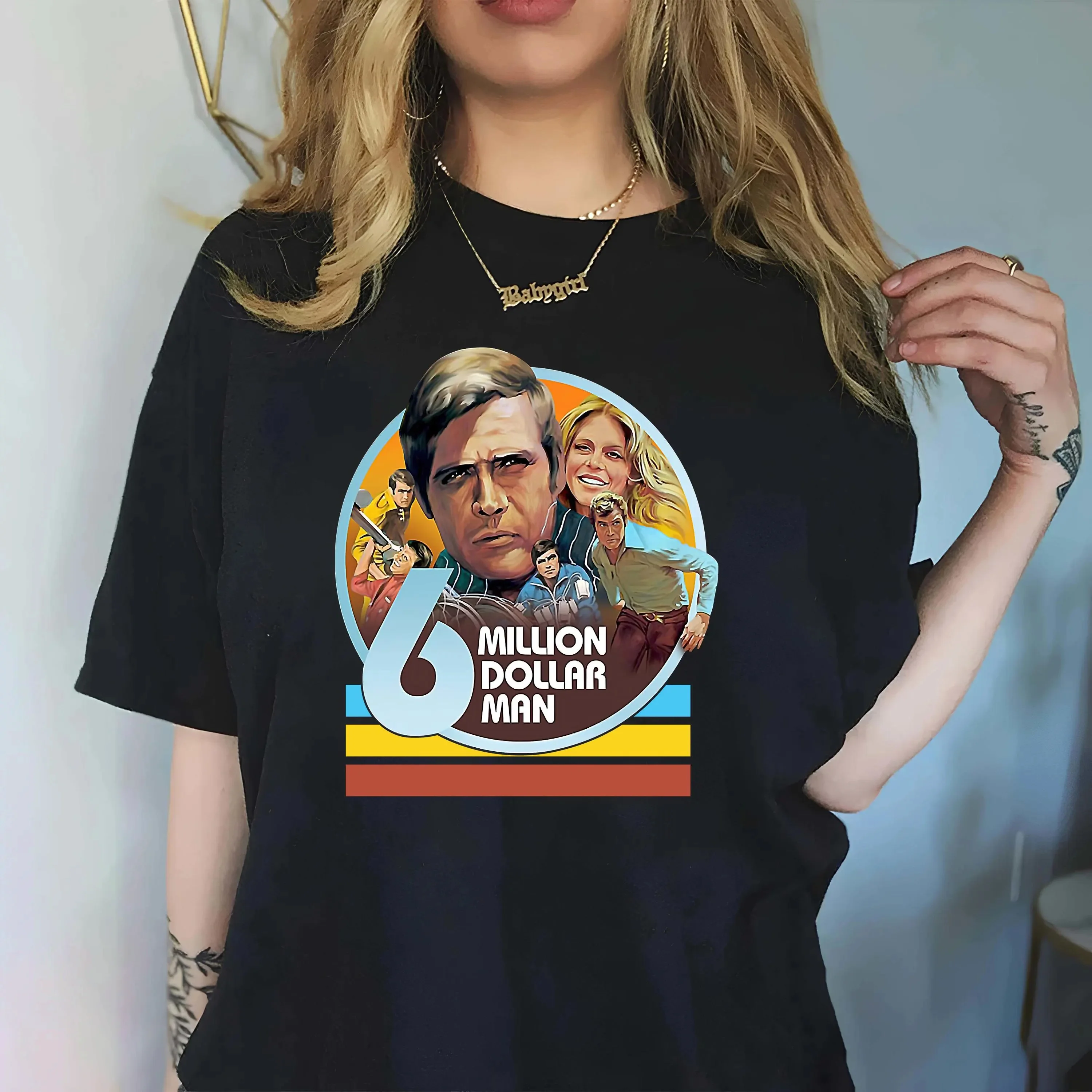 Boy Girl Six Million Dollar Man Retro Vintage 70s Men's T-shirt Summer Tracksuit Round Neck Short-sleeved Tops Casual Pullover