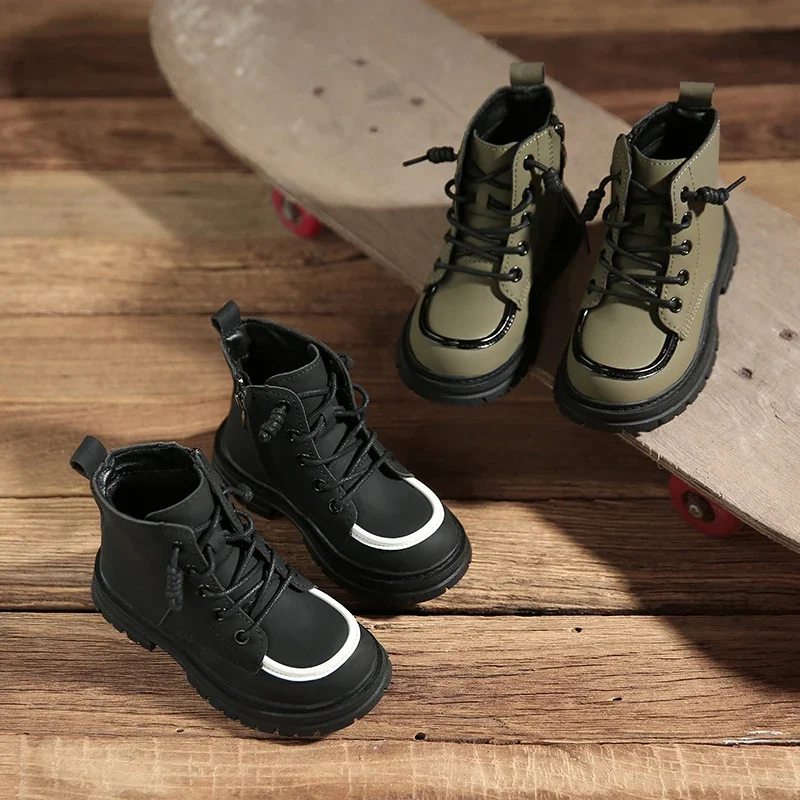 Children Fashion Boots for Girls Boys 2024 Autumn Winter New Korean Style Soft Bottom Anti-slippery Versatile Plush Leather Shoe