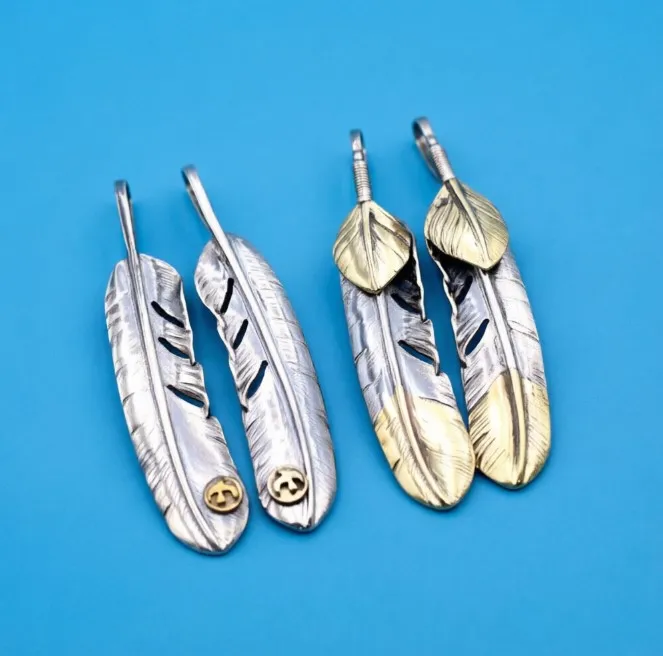 S925 sterling silver jewelry, Thai silver feather pendant, Japanese and Korean fashion men's and women's sweater chain pendant