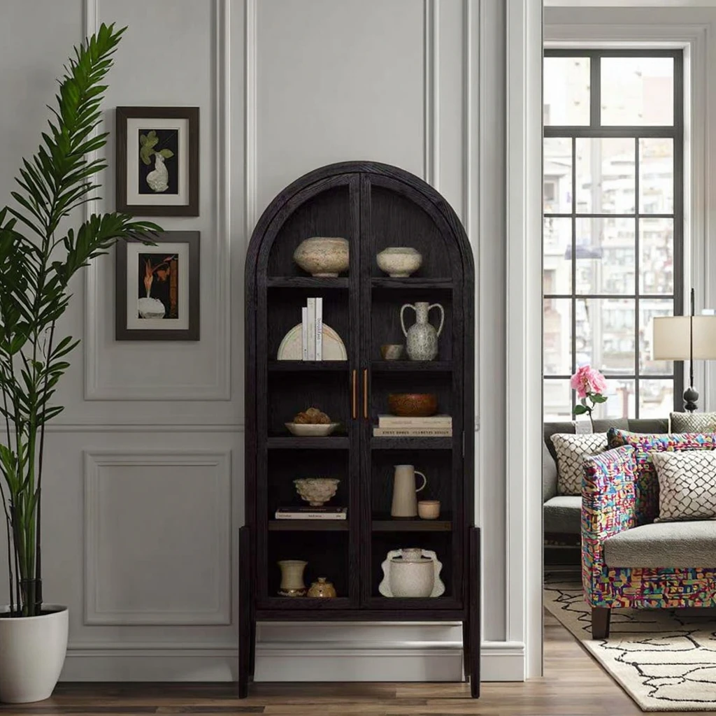 Luxury Modern American Oak Mirror Antique Champagne Finish Display Bar Home Wine Cabinet Modern Luxury