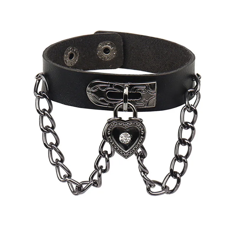 Punk Skull Skeleton Bracelet Chains Spikes Rivet Stud Wide Cuff PU Leather Gothic Rock Unisex Bracelet Bangle Men Jewelry