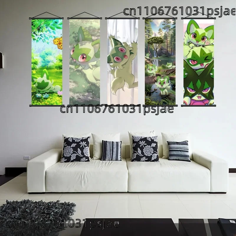 Sprigatito Scroll Art، مصنوع بشكل جيد، مجموعة في بلوم، للعشب - النوع من جامعيين، يظهر النعمة واللطيفة