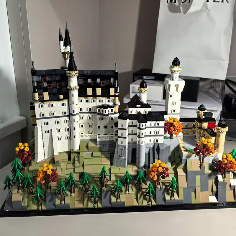 Christmas promotional 21063 Neuschwanstein Castle Architectural Model Kit European Forest landscape Building blocks for Gifts