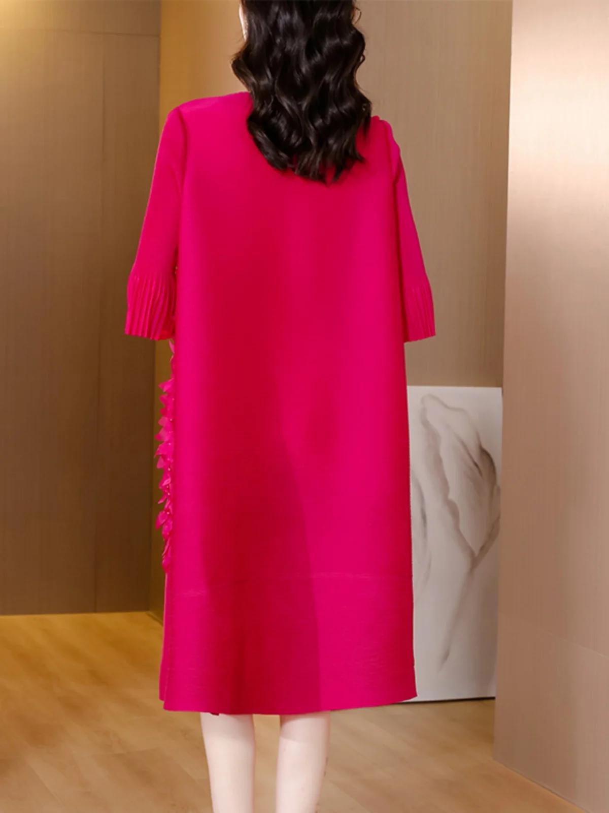 Ele Folded 3D Floral Dr Cardigan Sle Midi Skirt for Autumn Season High End Faion Design A-Line Silhouette V-Ne