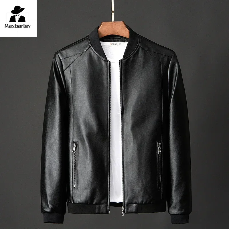 

Korean Men's Leather Jacket Spring and Autumn New Black Vertical Collar Motorcycle PU Jacket Fashionable Men Baseball Suit M-8XL