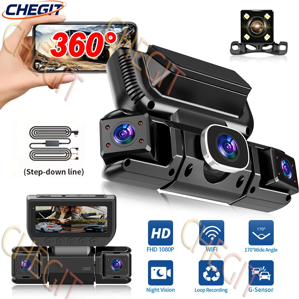 4 Channels Car DVR WIFI Video Recorder 360° DashCam for Car 1080P 24H Parking Monitor Mode Front Right Rear View Night Vision