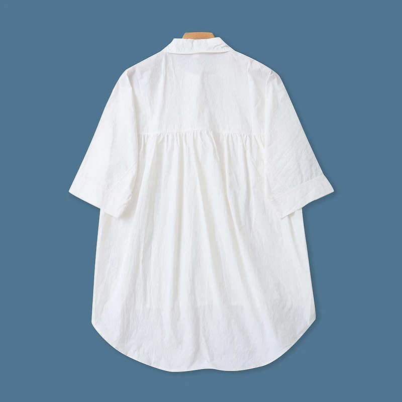 Colletto irt da donna estivo Bottone singolo Allentato Dimagrante Faionable Pelle-amichevole Drappeggiato Eleganza Camicetta Pendolarismo Sle