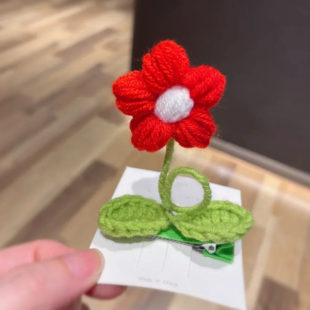 Handmade Knitting Wool Hair Clips for Children Creative Flower Interesting Alligator Headwear Girls Kids Hair Accessories