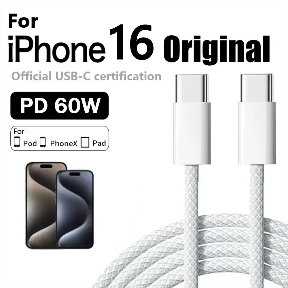 1M PD 60W Original USB-C to USB C Fast Charger Cable For Apple iPhone 17 16 Pro Max 15 Type C Quick Charging For Xiaomi Samsung