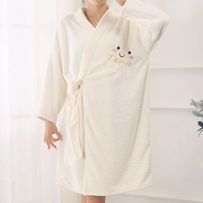 Winter Women Coral Fleece Robes Thicken Warm Bathrobe Long Sleeve Nightgown Soft Flannel Sleepwear Ladies Casual Home Clothes