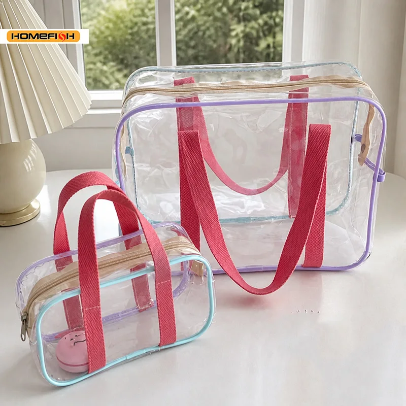 Large Capacity PVC Transparent Jelly Tote Bag, Waterproof Beach Swimming Storage Handbag for Summer Outdoo