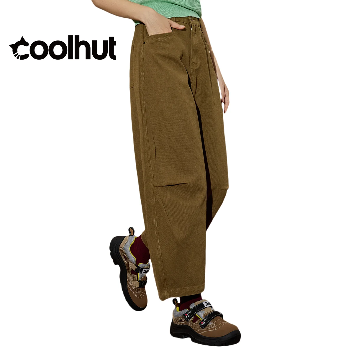 COOLHUT, pantalones vaqueros de pierna ancha con cintura elástica Vintage 2025 para mujer, pantalones vaqueros recortados de corte relajado de Color sólido, pantalones vaqueros informales de otoño Y2K para mujer