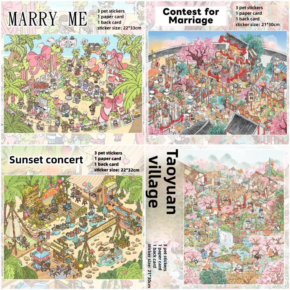 Cinese Acient 3D Scena Adesivi Impilabile e incollare Cartoon FAI DA TE Scena Decalcomanie PET Scrapbook Cancelleria Adesivo Per Bambini Adulti