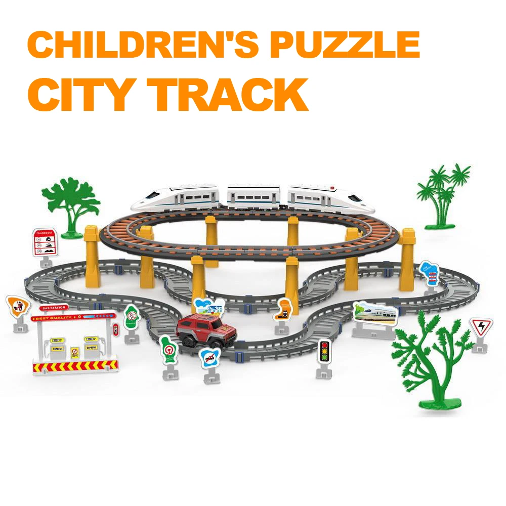 Children's Puzzle City Track Industrial City Multi-Storey Electric Rail Car Playset Simulation High Speed Model Boy Gift B016