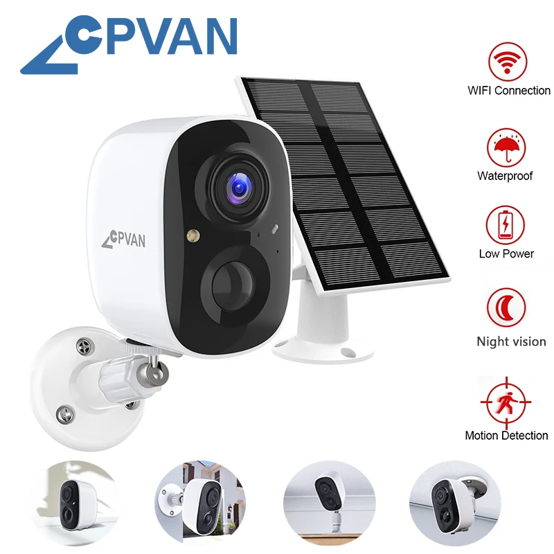 CPVAN Outdoor Solar IP Camera 1080P Wireless Home Security IP65 Spotlight Cam 2 Way Audio Night Vision WIFI CCTV Surveillance