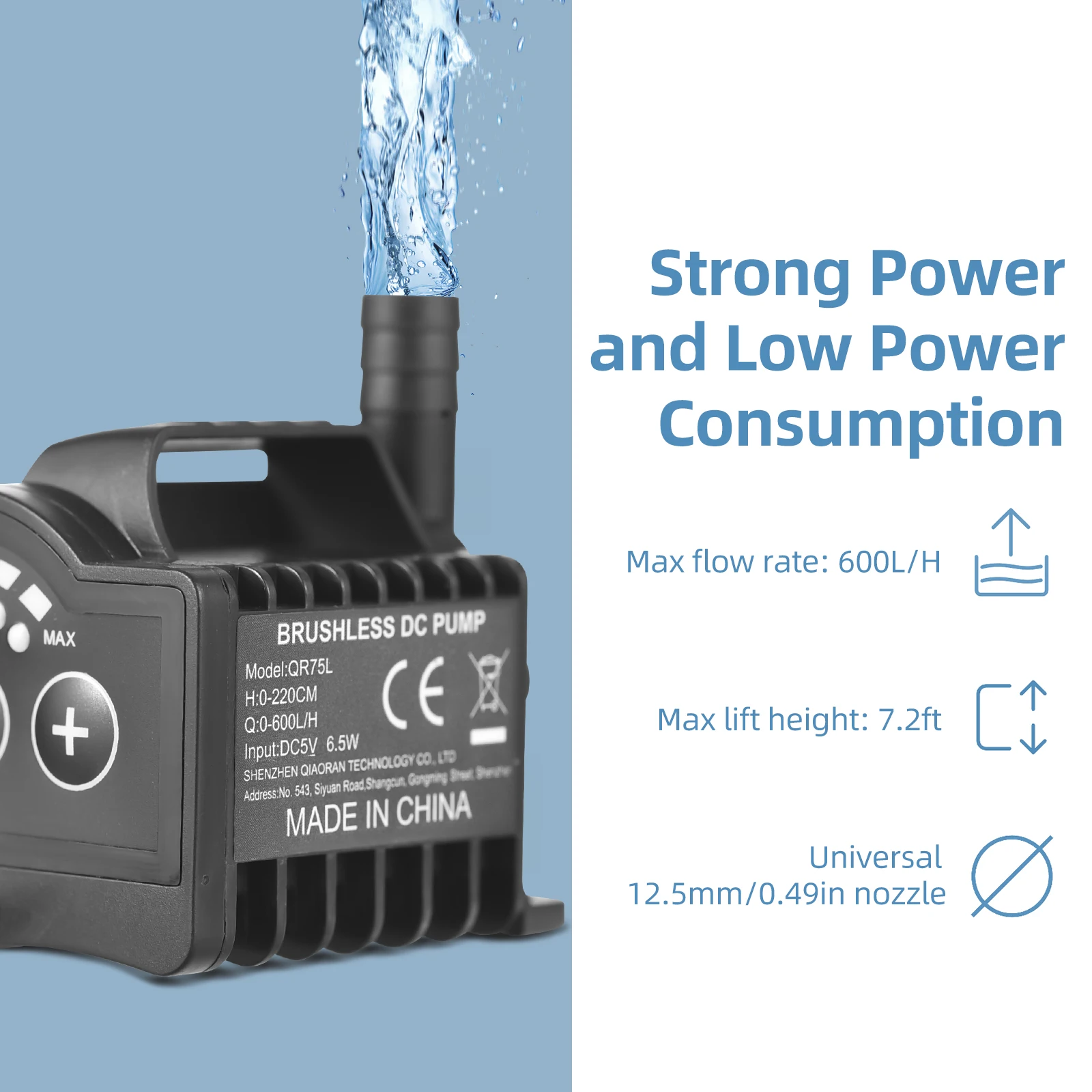 Submersible Water Pump Portable USB 8 Levels Adjustable 0-400L/H 0-600L/H Small Fountain Pump with 0-9.8ft Lift 7.2ft Lift 6.5ft