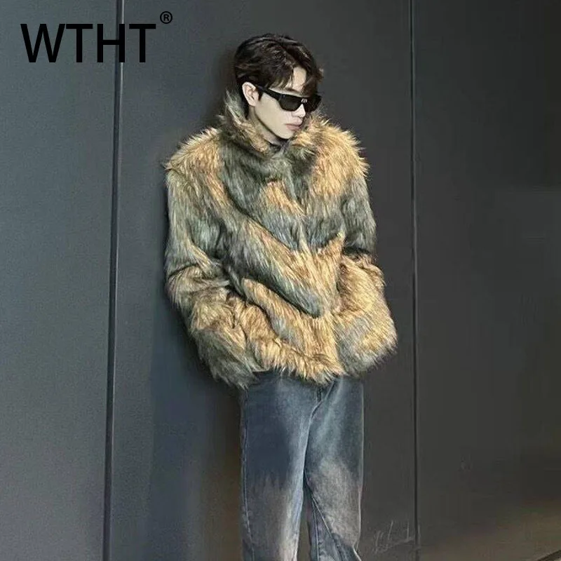 

WTHT модные мужские свободные утепленные пальто из искусственного меха High Street, модные осенние куртки в американском стиле с длинными рукавами 2024, мужские 2A2266