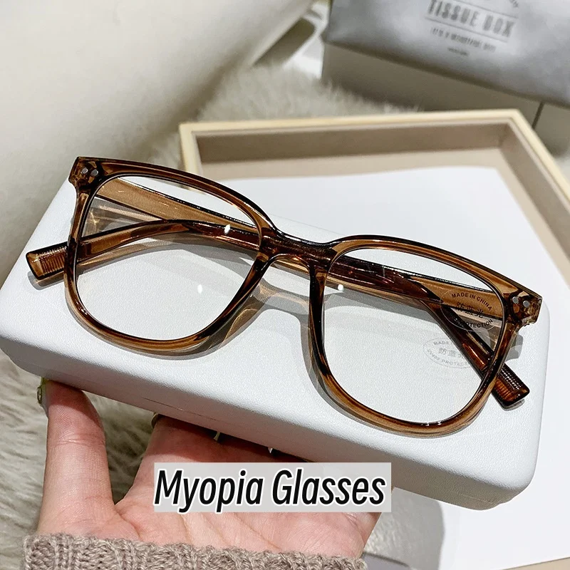 Women\'s New Trend Anti Blue Light Myopia Eyewear Square Frame Ultra Light Computer Finished Near Sight Glasses Diopter 0 To -6.0