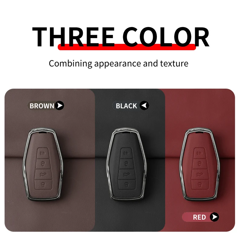 Metal Leather Car Key Case Cover For Geely Key Fob Cover Multicolor for Geely Coolray 2024 X6 Emgrand Global Hawk GX7 Keychain