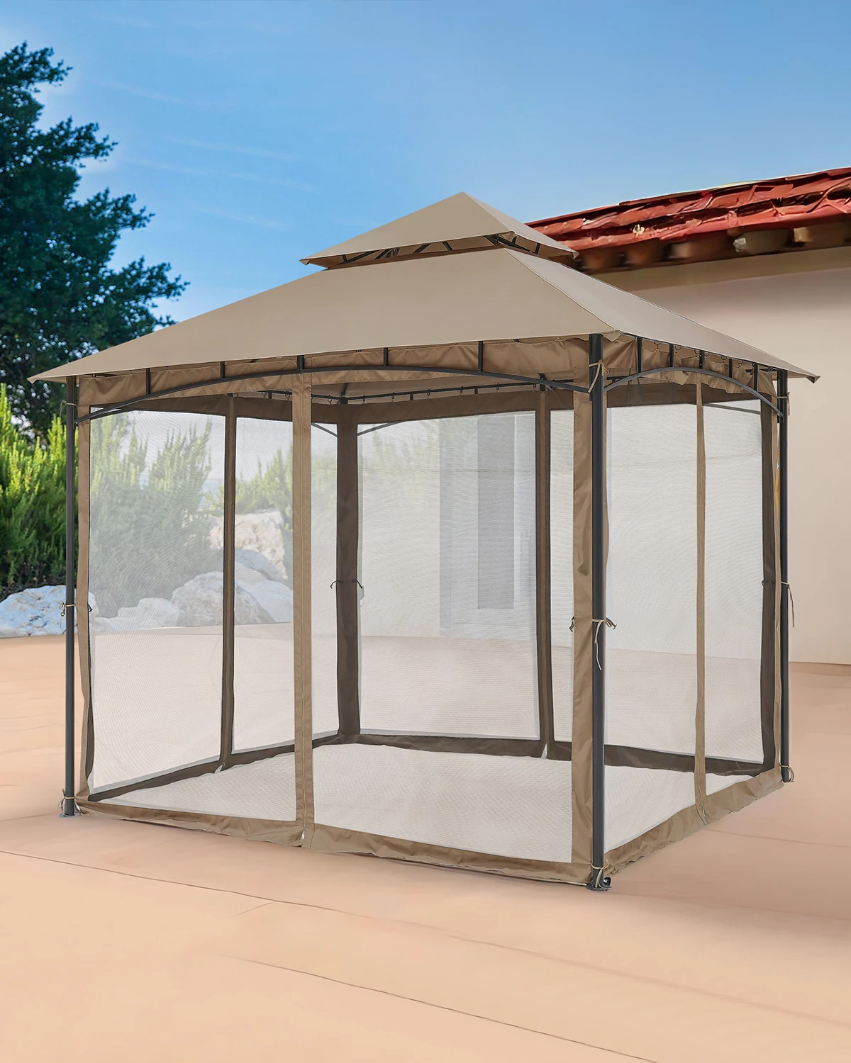 

Outdoor Patio Double Roofs Gazebo Privacy Screens Mosquito Netting Canopy Pergola for Backyard Garden for Outdoor Furniture