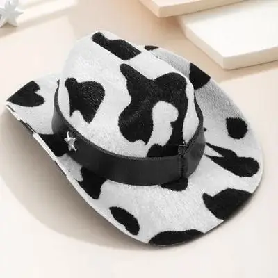 

Pet Cowboy Milk Pattern Adjustable Cat Dog Party S Size Chin Strap Lightweight Fashion Photography Accessory Dog Cowboy Hat