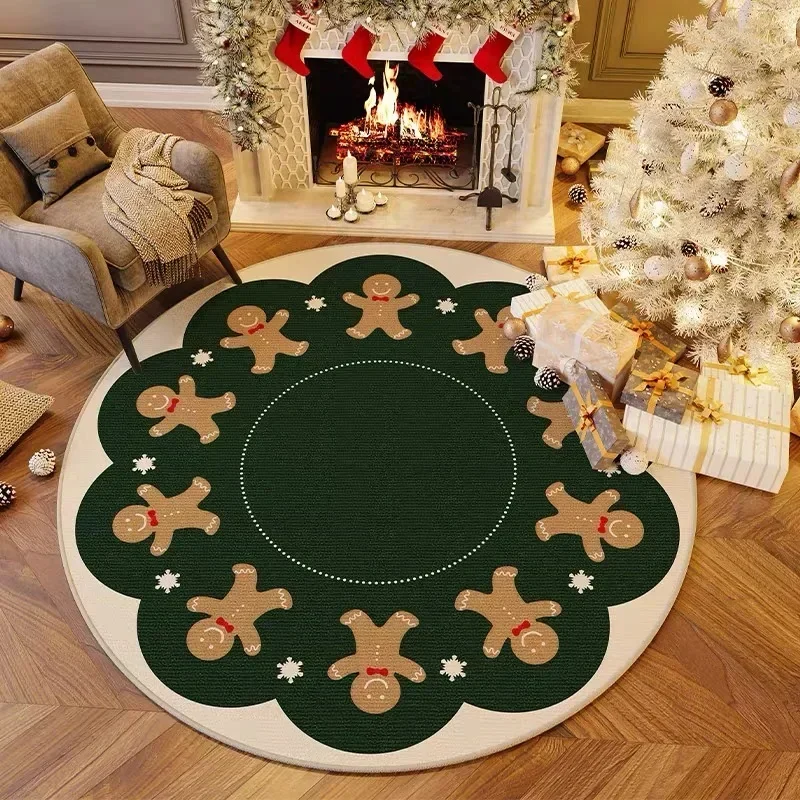 

VIKAMA Christmas Round Carpet Living Room Bedroom Mat Festive Red Festive Atmosphere Decorated Christmas Tree Home Decoration