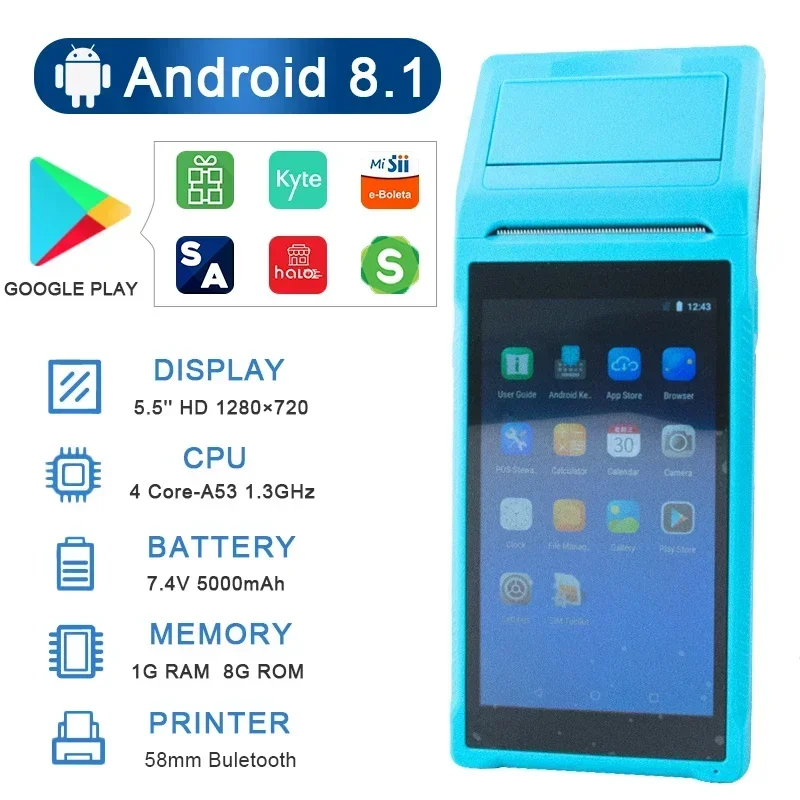 

Топ! 8.1 Android POS 58 мм Bluetooth термопринтер чеков портативный терминал портативный КПК точка продажи система все в одном