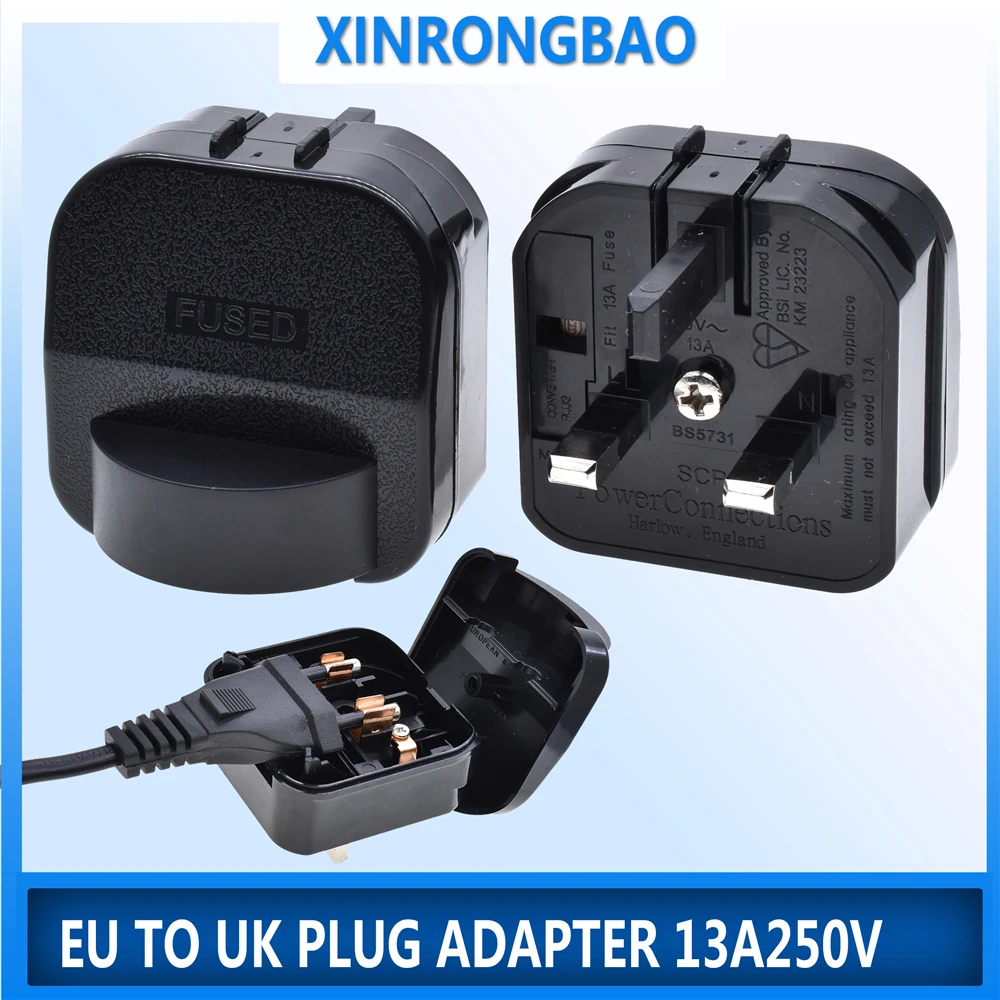 EU to UK plug adapter 13A250V built-in fuse Euro European round 2 prong 4.0mm to type-G British Malaysia travel adapter 5731 13A