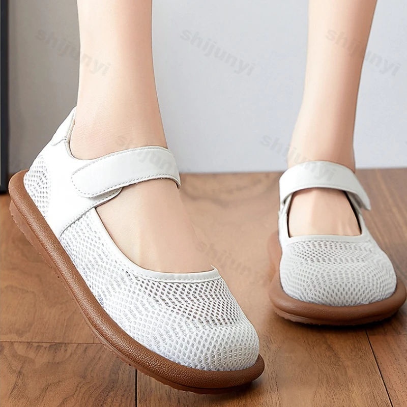 صنادل نسائية صيفية جديدة شبكية قابلة للتنفس خفيفة الوزن ومريحة كاجوال مسطحة ونعل ناعم للاستخدام الخارجي وغير قابلة للانزلاق أحذية فردية أنيقة