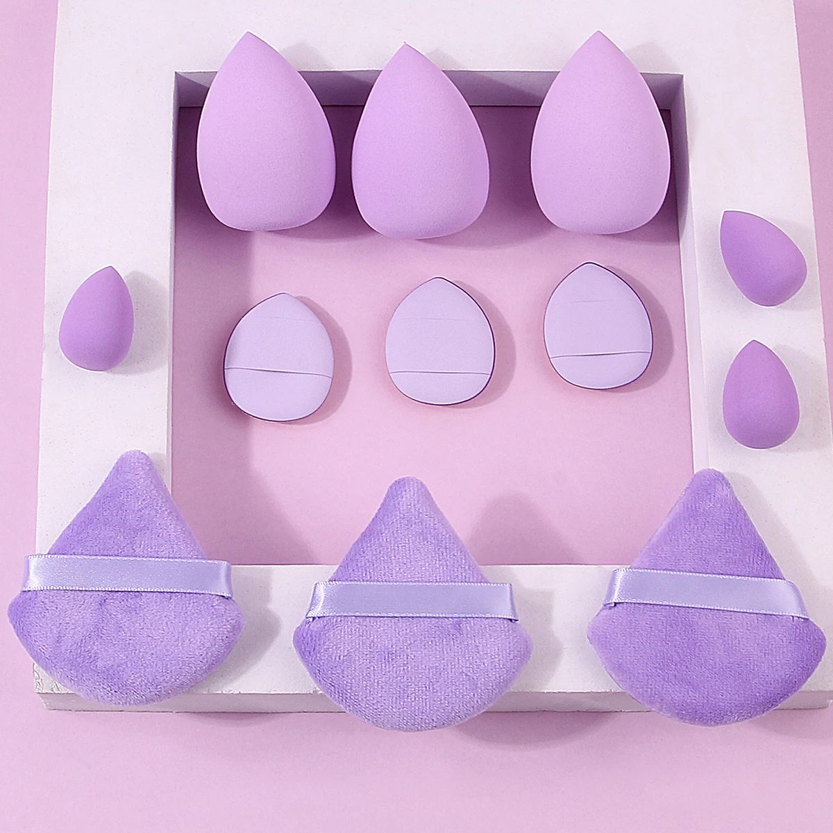 12pieces purple makeup sponge powder puff beauty egg set portable dry and wet dual-purpose non-clogging makeup tools