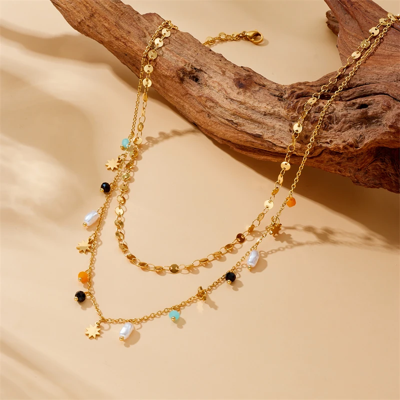 DIEYURO 316L Stainless Steel Geometry Pearl Pentacle Necklace New Delicate Fashion Gold Color Star Pendant Neck Jewelry Gifts image 4