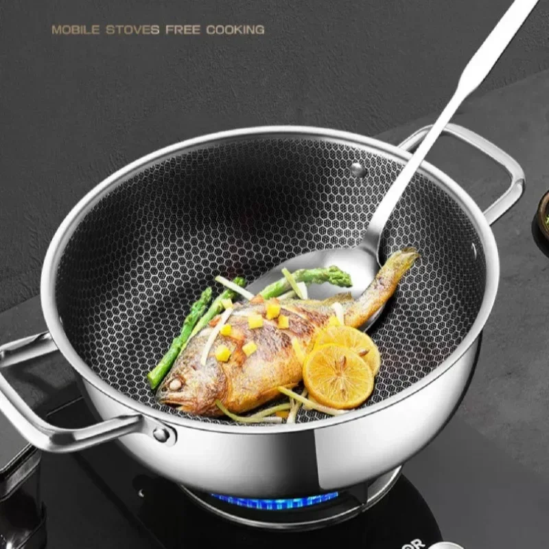 28CM Stainless Steel Soup Pot Honeycomb Non-stick Pot Oil-free Household Hot Pot Induction Cooker Gas Stove Universal Soup