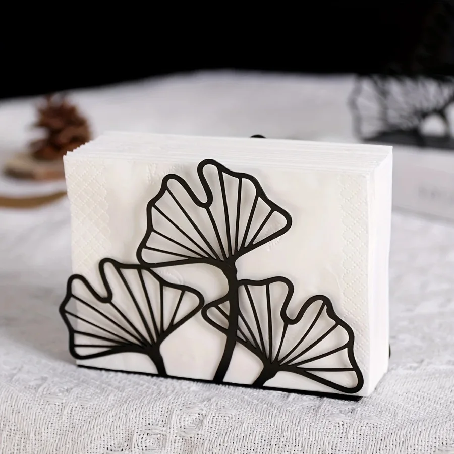 Ginkgo Leaf Tissue Paper Rack Sturdy Square Desktop Standing Napkin Holder Elegant Napkin Organizer Stand for For Paper Kitchen