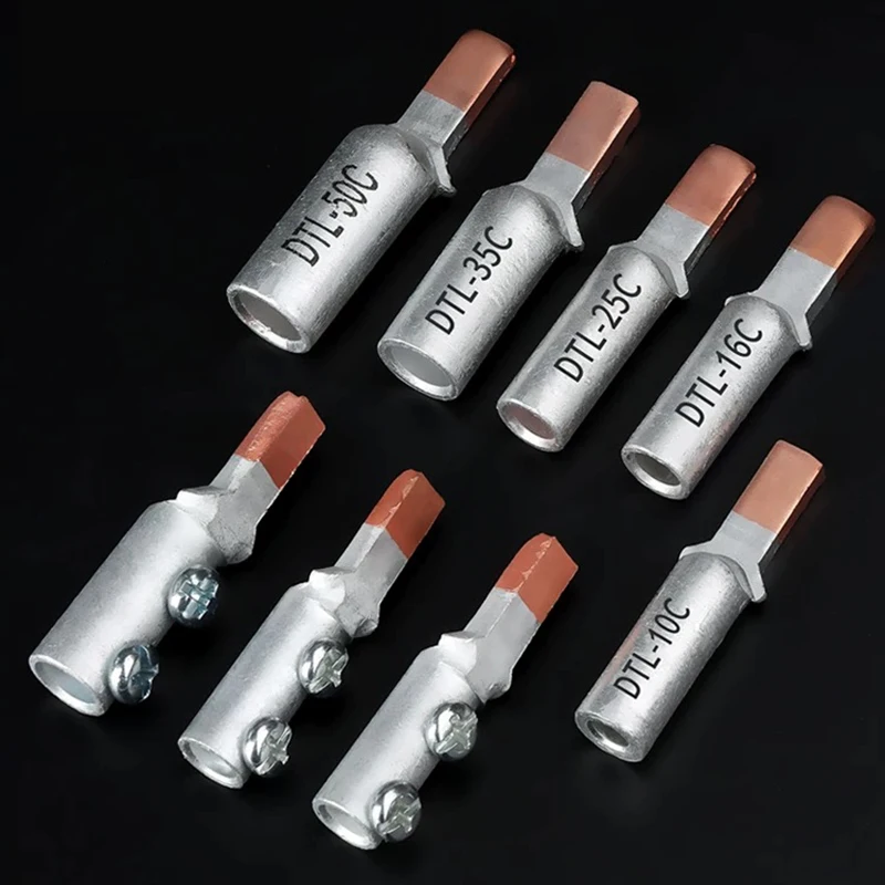10Pcs C45 Circuit Breaker Copper Aluminum Cable Crimp Terminal Bare Lugs DTL-10/16/25/35/50/70mm Copper Aluminum Nose Insert