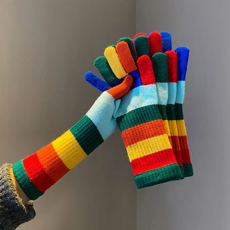 

Autumn Gloves Plus Fleece Men's and Women's Fashion Jacquard Reverse Stitch Pineapple Winter Warm Glove Knitted Fingerless Glove