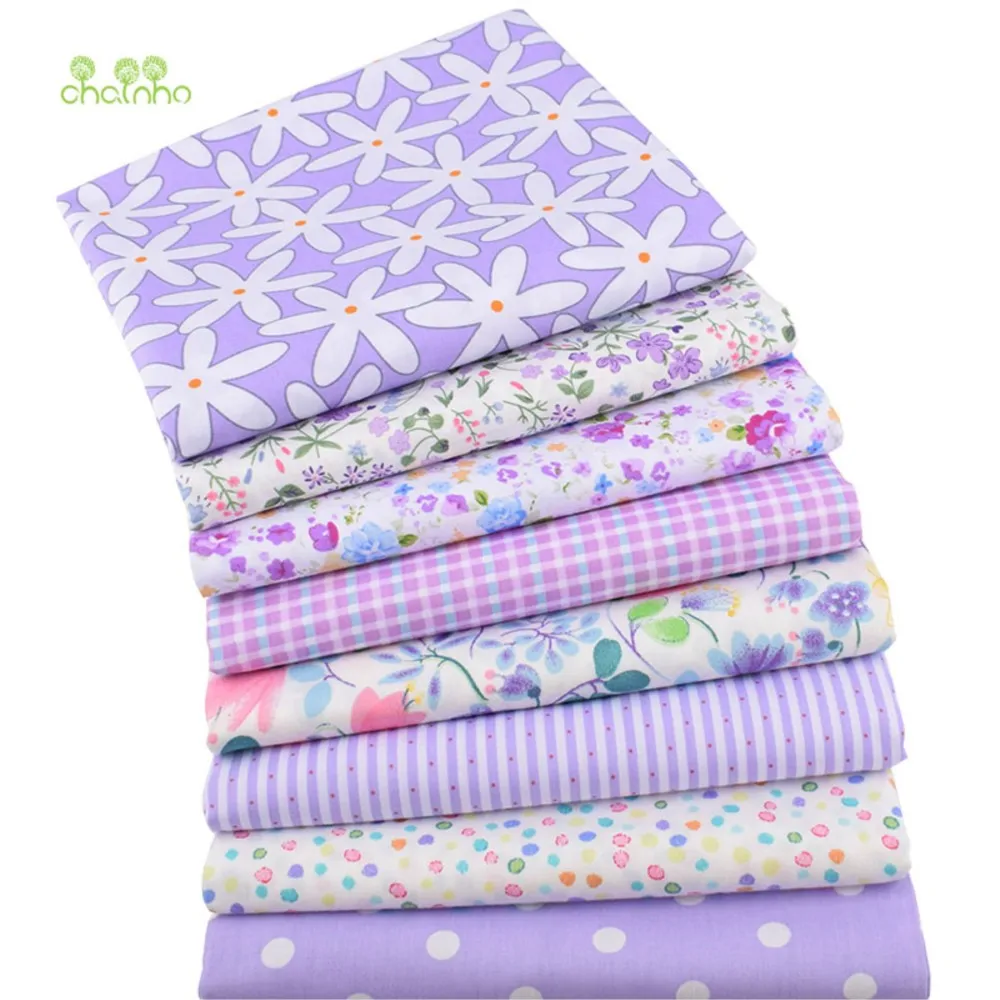 Chainho,Printed Twill Cotton Fabric,Patchwork Cloth,DIY Sewing & Quilting Material,New Purple Floral Series,8 Designs,2 Size