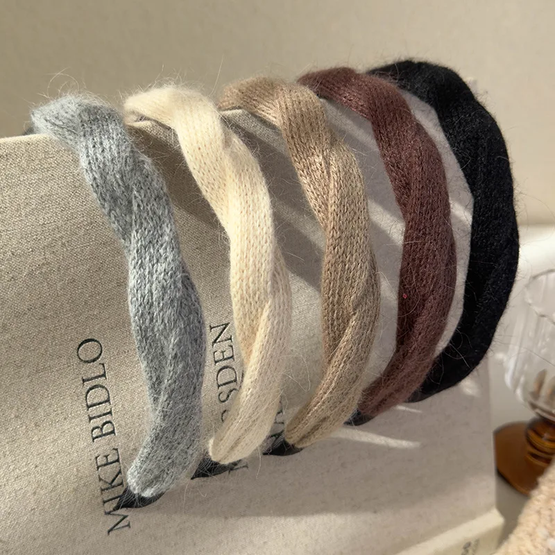 Jesień/zima Retro dzianinowy splot Twist opaski na głowę pluszowe z zębami antypoślizgowa solidna opaska do włosów damska dziewczyna moda elegancka obręcz do włosów