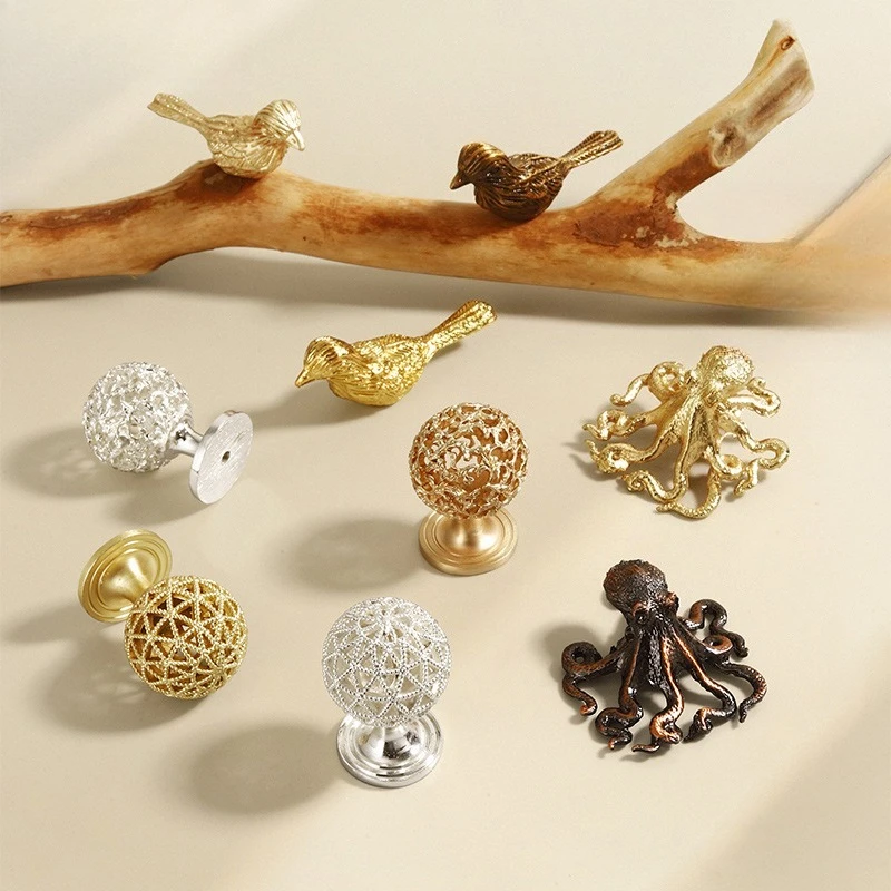Simple Zinc Alloy Cabinet Knobs Bird Octopus Ball Drawer Handles Creative Design