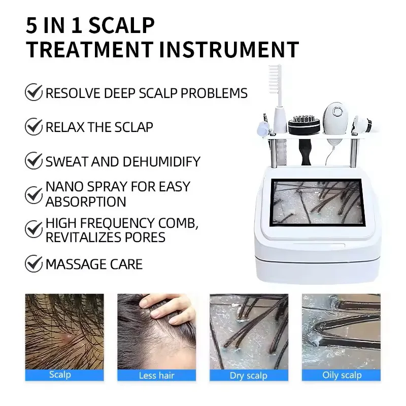 Professional 5 in 1 Hair Scalp Care Machine Hair Testing Instrument Hair Scalp Analyzer Detector Skin Follicle Scanner