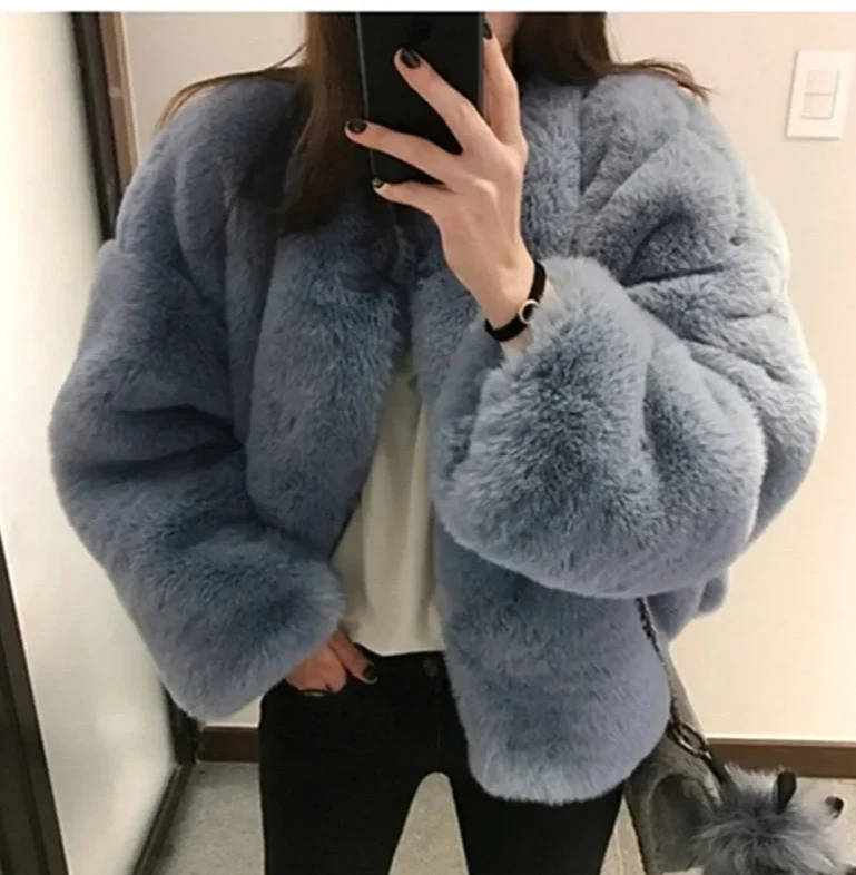 秋冬厚手ファッションイミテーションラビットファーショート高級ショートファーコートカジュアルコートレディースファーコート