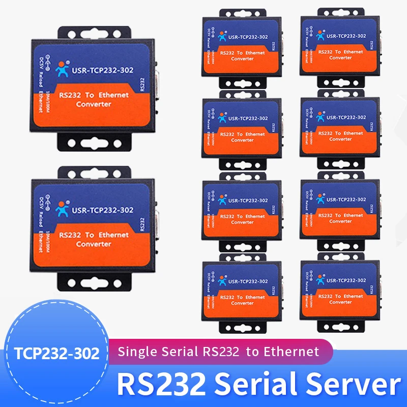 

10PCS USR-TCP232-302 RS232 to Ethernet Converters UDP TCP IP Server to Client Module Support DHCP/DNS Built-in Webage VirtualCOM