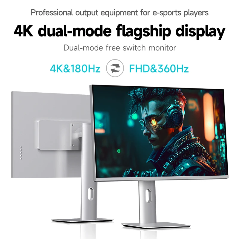 

Dual-Mode 27" Gaming Monitor 4K 180Hz & FHD 360Hz 1ms Fast IPS Switchable for Gaming/Design DP 2.1 HDMI 2.1 with Alloy Body