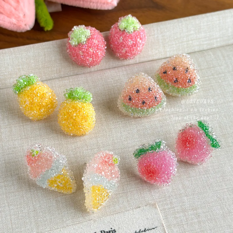 Faux Jelly Fruit Earrings for Women Sweet Summer Dopamine Strawberry Peach Sugar Resin Cute Lightweight Daily Wear