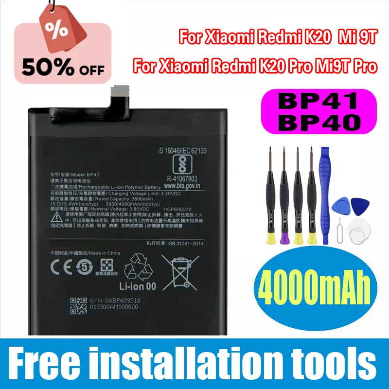 2024 Production Replacement Battery BP41 BP40 For Xiaomi Redmi K20 Pro Mi 9T Pro Mi9T Redmi K20Pro Premium Rechargeable Battery