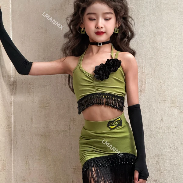 Nowa profesjonalna odzież do tańca latynoamerykańskiego dla dziewcząt na rok 2025 - wysokiej jakości zestaw z rozcięciem do codziennych ćwiczeń latem