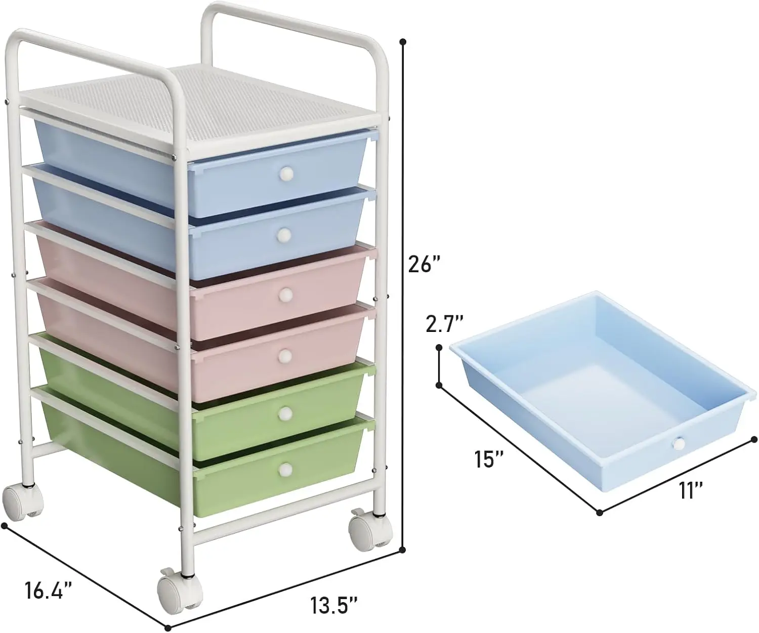 6-Tier Utility Cart with 6 Drawers, Rolling Utility Cart with 2 Lockable Caster Wheels, Multipurpose Mobile Rolling Drawer Cart