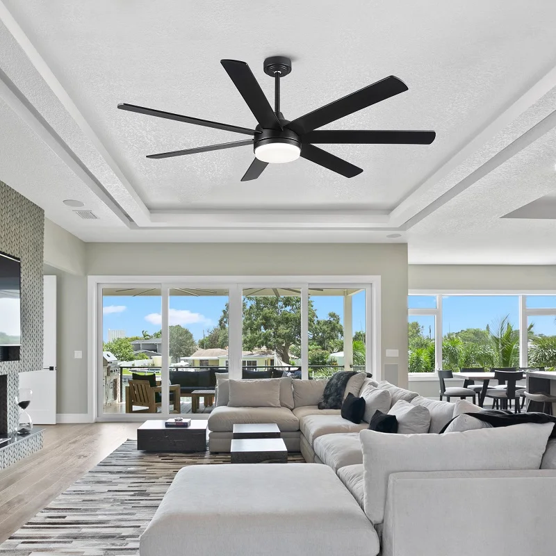 72-inch Farmhouse Ceiling Fan Light with Plywood Blades DC Motor Remote Control Can Be Timed for Use in The Dining Room