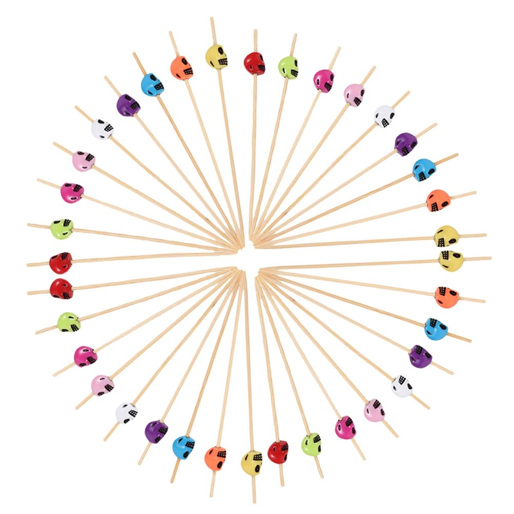 

100pcs Bamboo Skull Head Picks for Cocktail Fruits Decorative Appetizer Sticks Party Supplies Smooth Multi Functional Food Drink