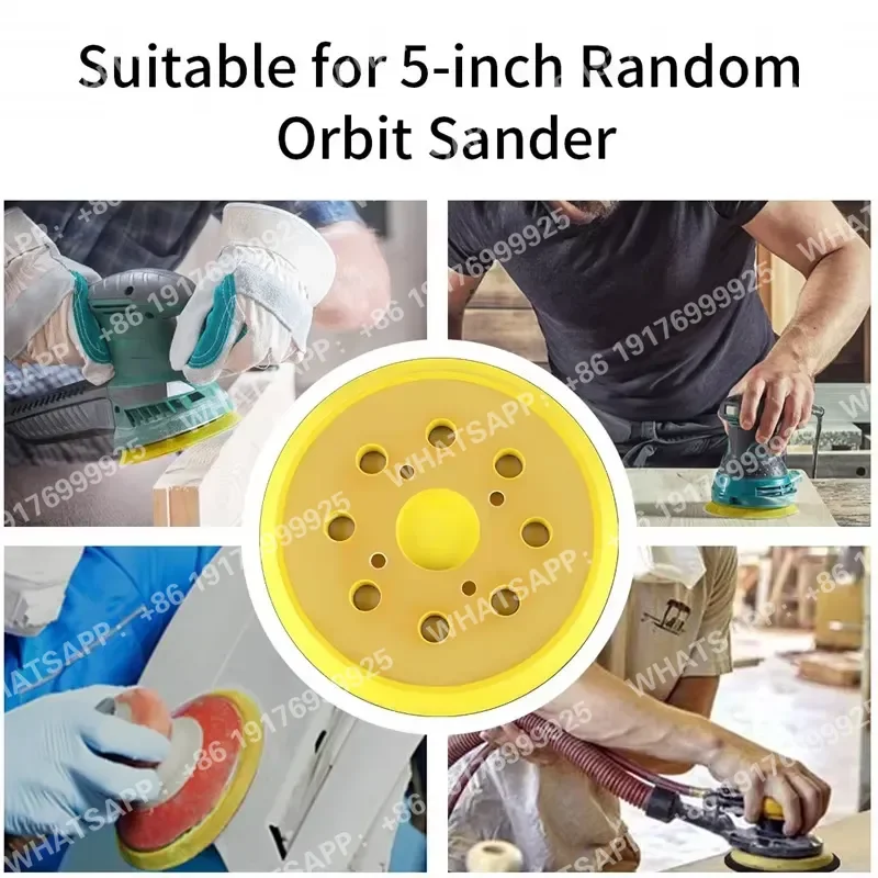 Good Selling 200 Pcs/1 Carton 125mm Flexible Rubber Sanding Pad 8 Holes Yellow Sanding Disc Backing Pad