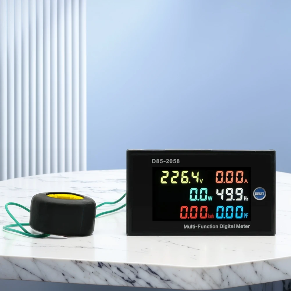 عامل طاقة رقمي LCD ، مرحلة واحدة ، تردد تيار متردد ، أمبير فولت ، واط ، كيلو وات ، شاشة ، من من من من من من ، من ، من ، من AC 0-99A